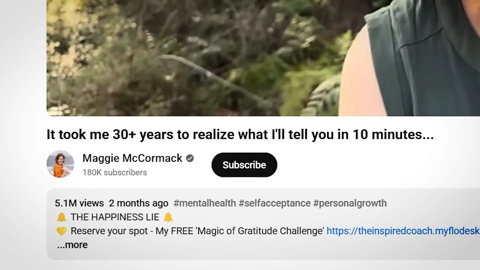 Video title on screen: It took me thirty years plus to realize what I'll tell you in ten minutes